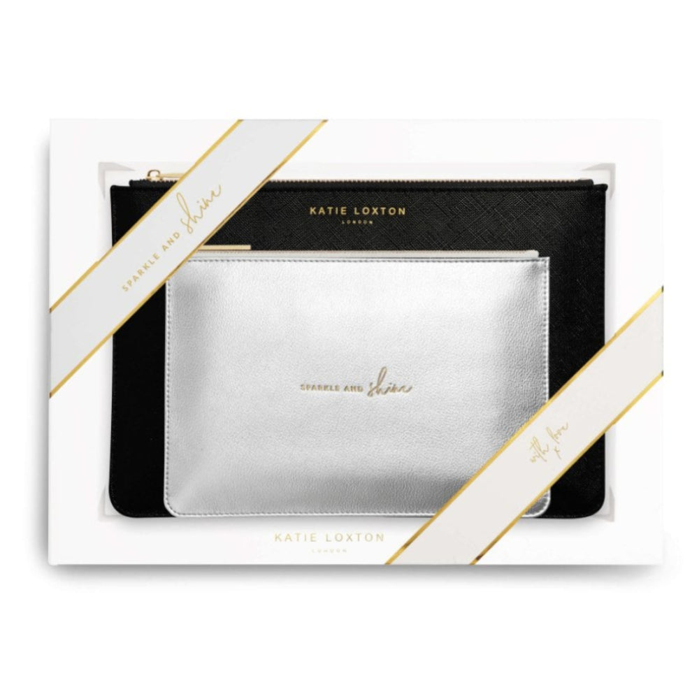 PERFECT POUCH GIFT SET- SPARKLE AND SHINE - Black and Metallic Silver - 29x21x2.5cm (boxed)