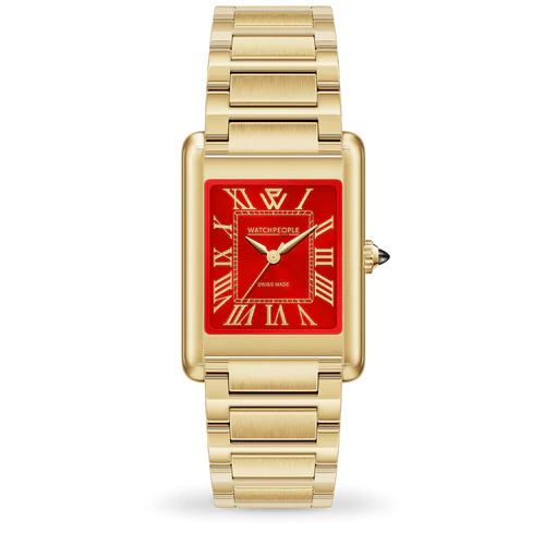 WP6 Metal Shiny Gold Strap Royal Red Dial Watch