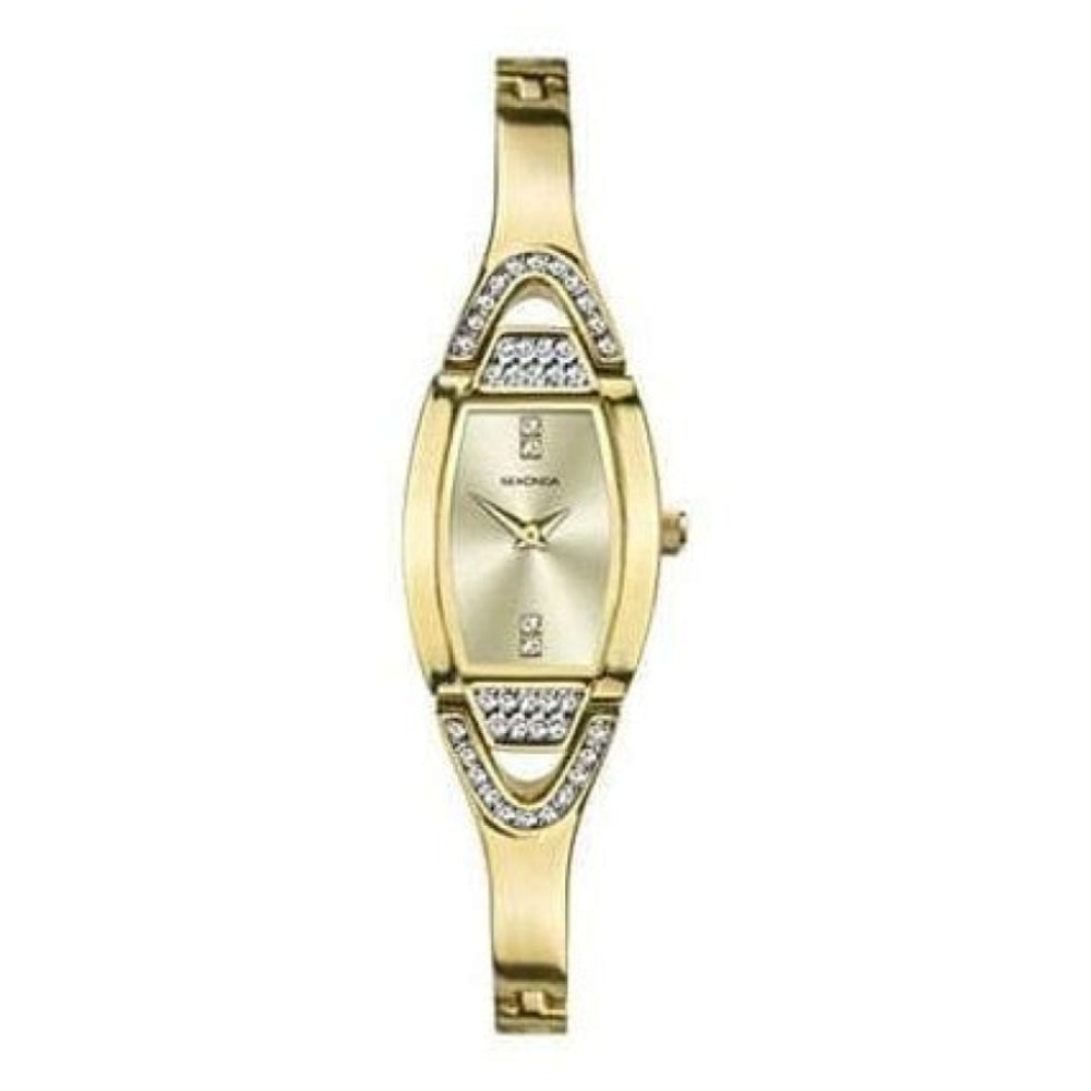Stone Set Gold Tone Case With Grey Dial & Gold Tone Bracelet Ladies Watch