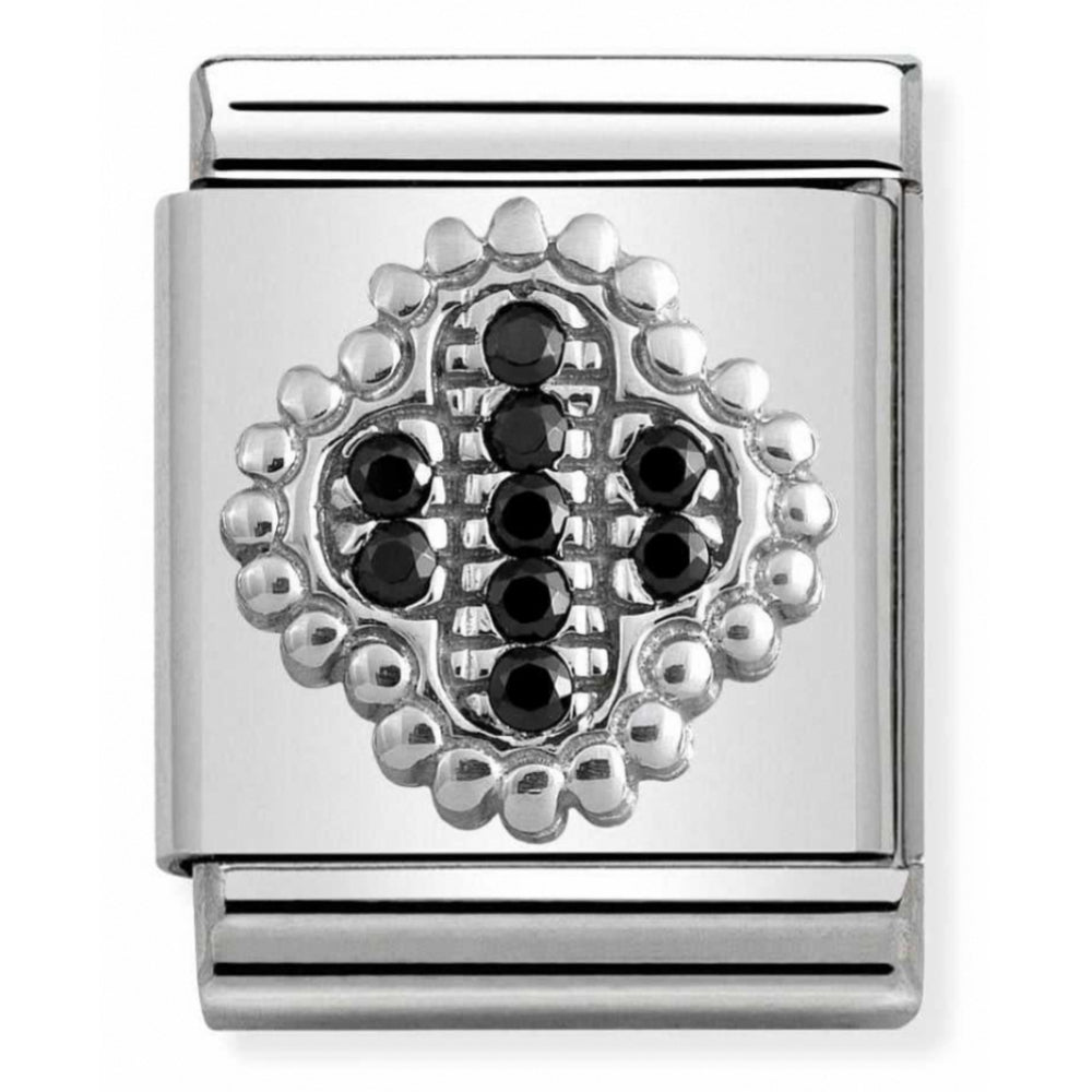Composable Big Pave Stainless Steel, Sterling Silver & Black Cubic Zirconia Flower Charm
