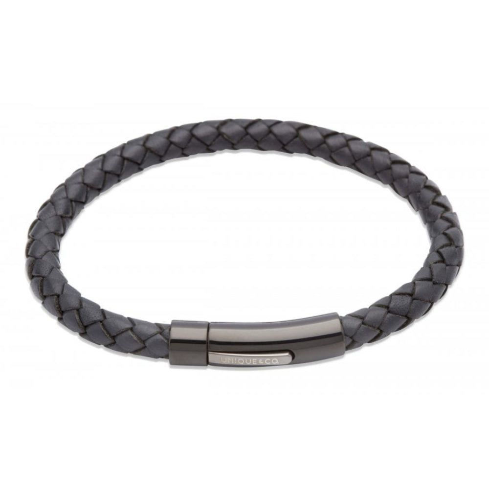 Navy Leather Bra.-Steel Clasp-Black And Gunmetal I.P Plating