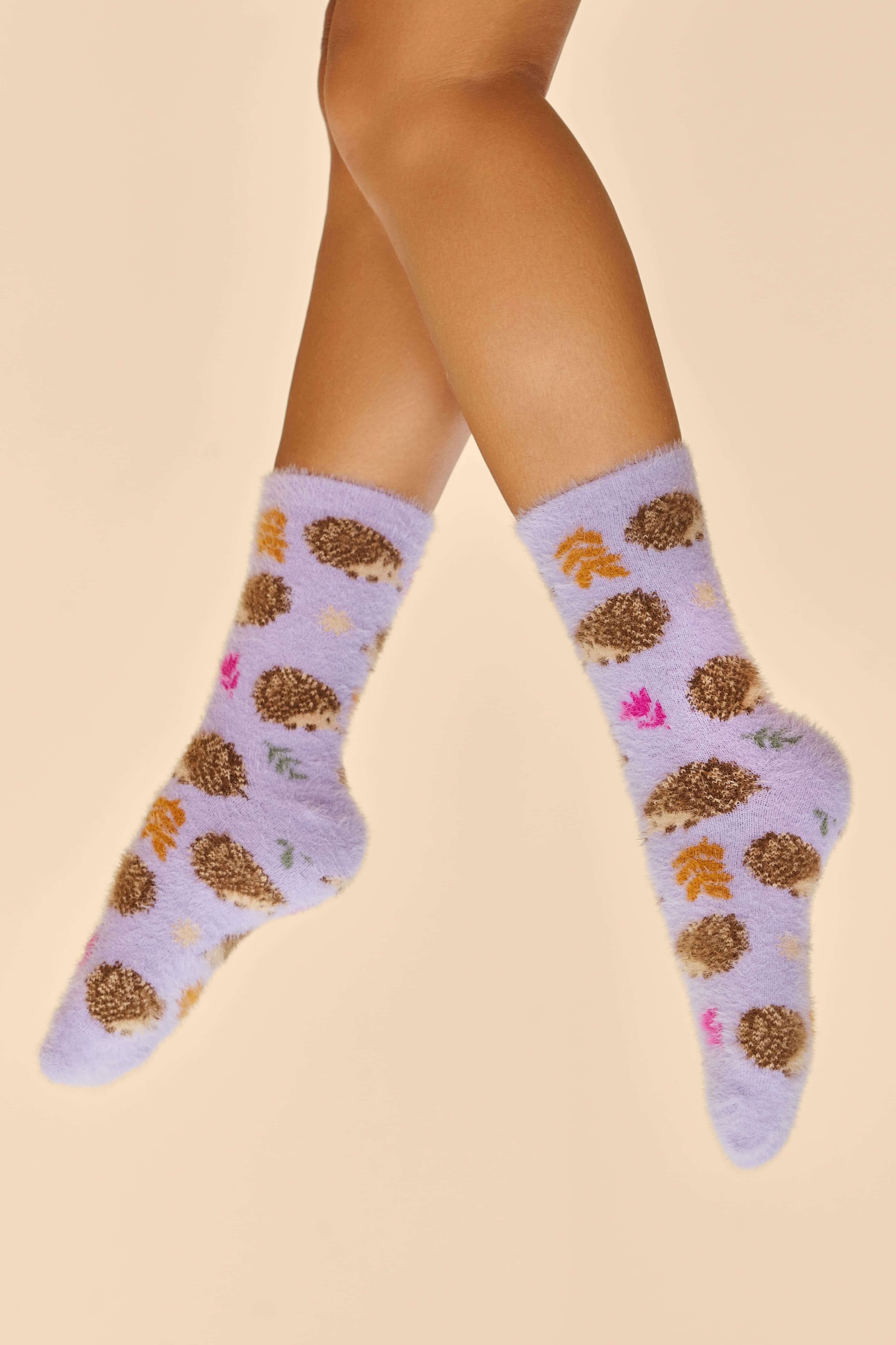 Tiny Hedgehogs Fuzzy Slipper Socks
