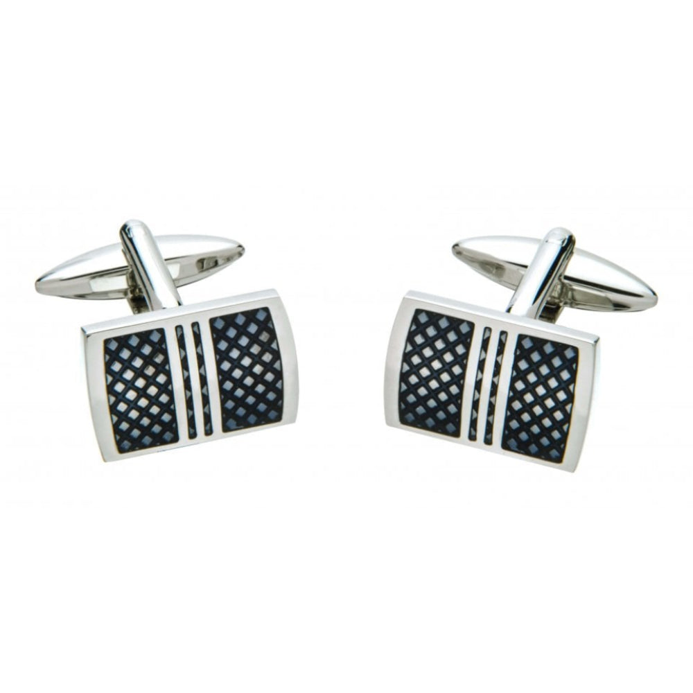 Brass Diamond Pattern With Dark Blue Enamel Rectangular Cufflinks