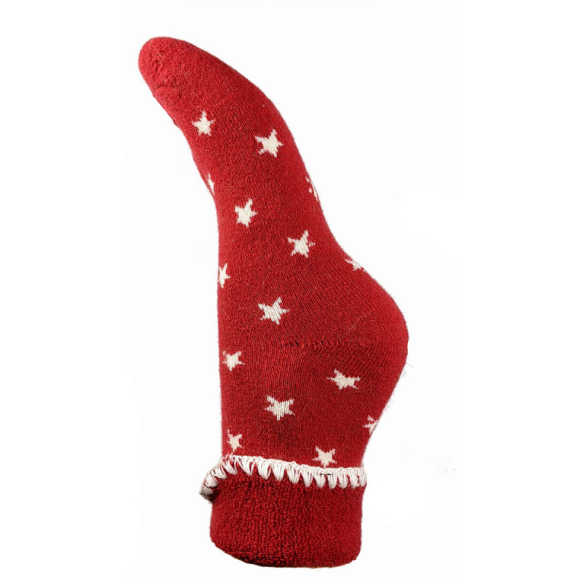 Red Cuff Socks With Cream Stars