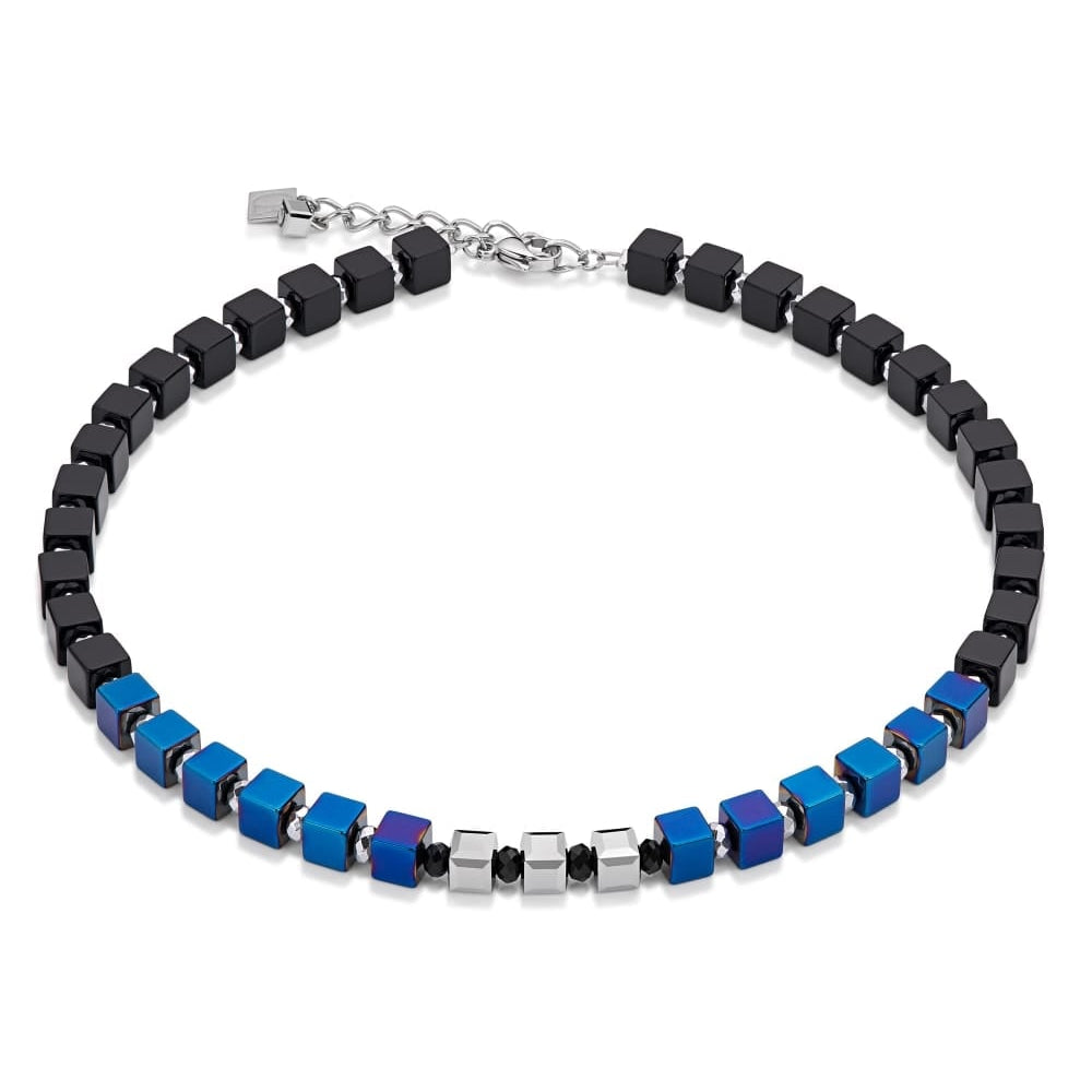Metallic Blue & Black Geo Cube Necklace