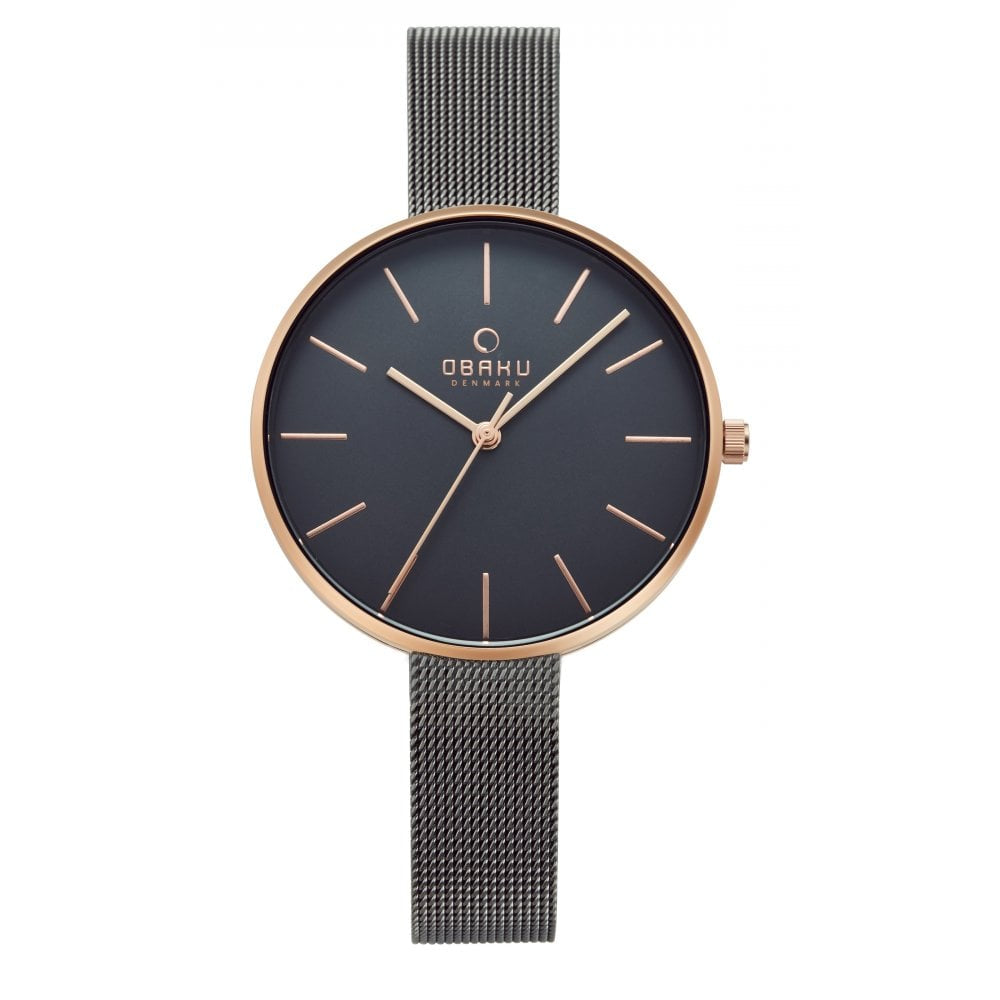 VIOL - GRANITE Rose Gold Case With Grey Dial & Titanium Coated Mesh Bracelet Strap Ladies Watch