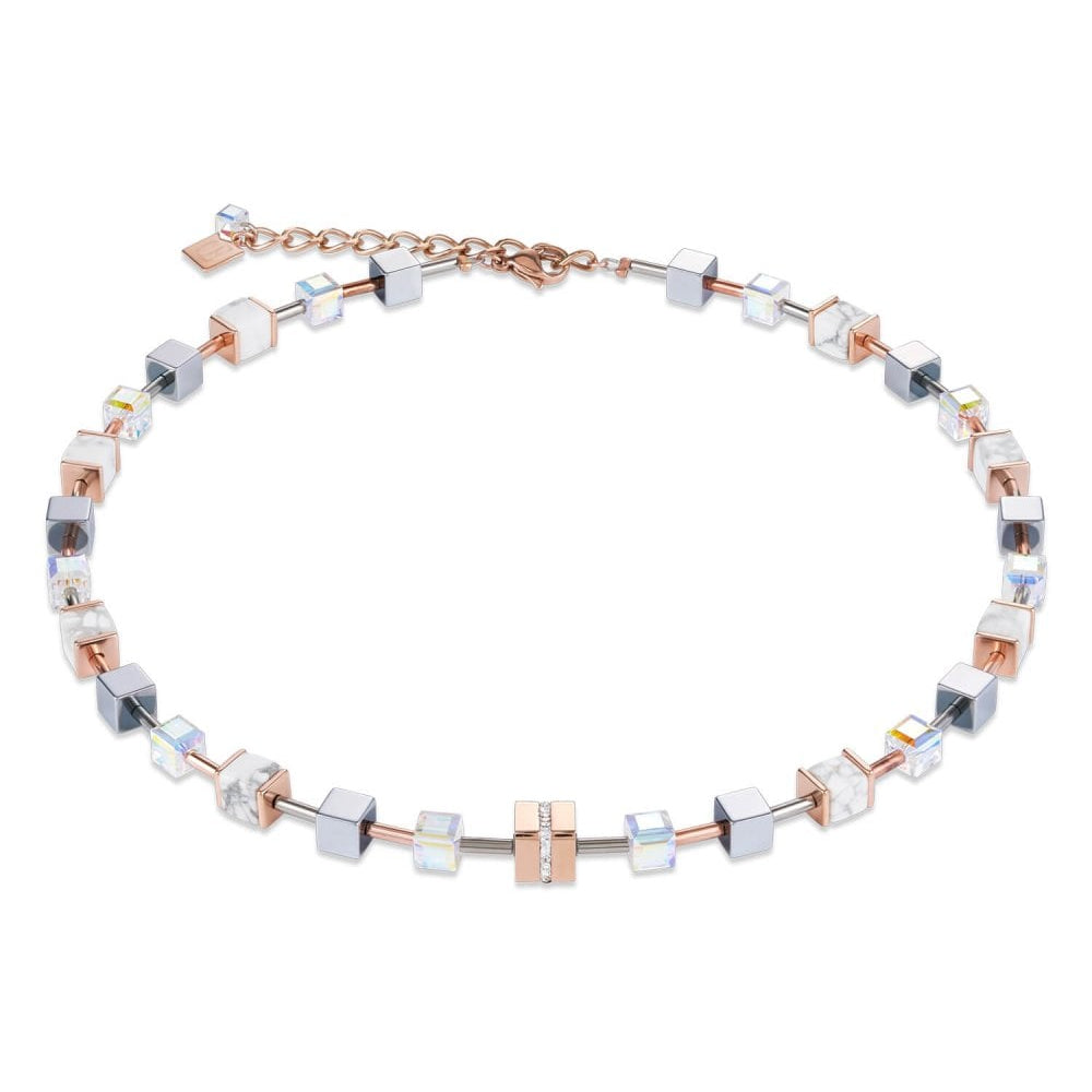 Rose Gold-White Geo Cube Necklace