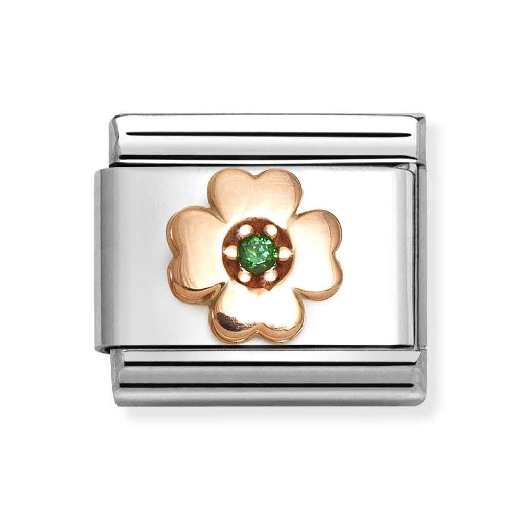 Composable Classic Link With Four-Leaf Clover In 9K RG & Green CZ