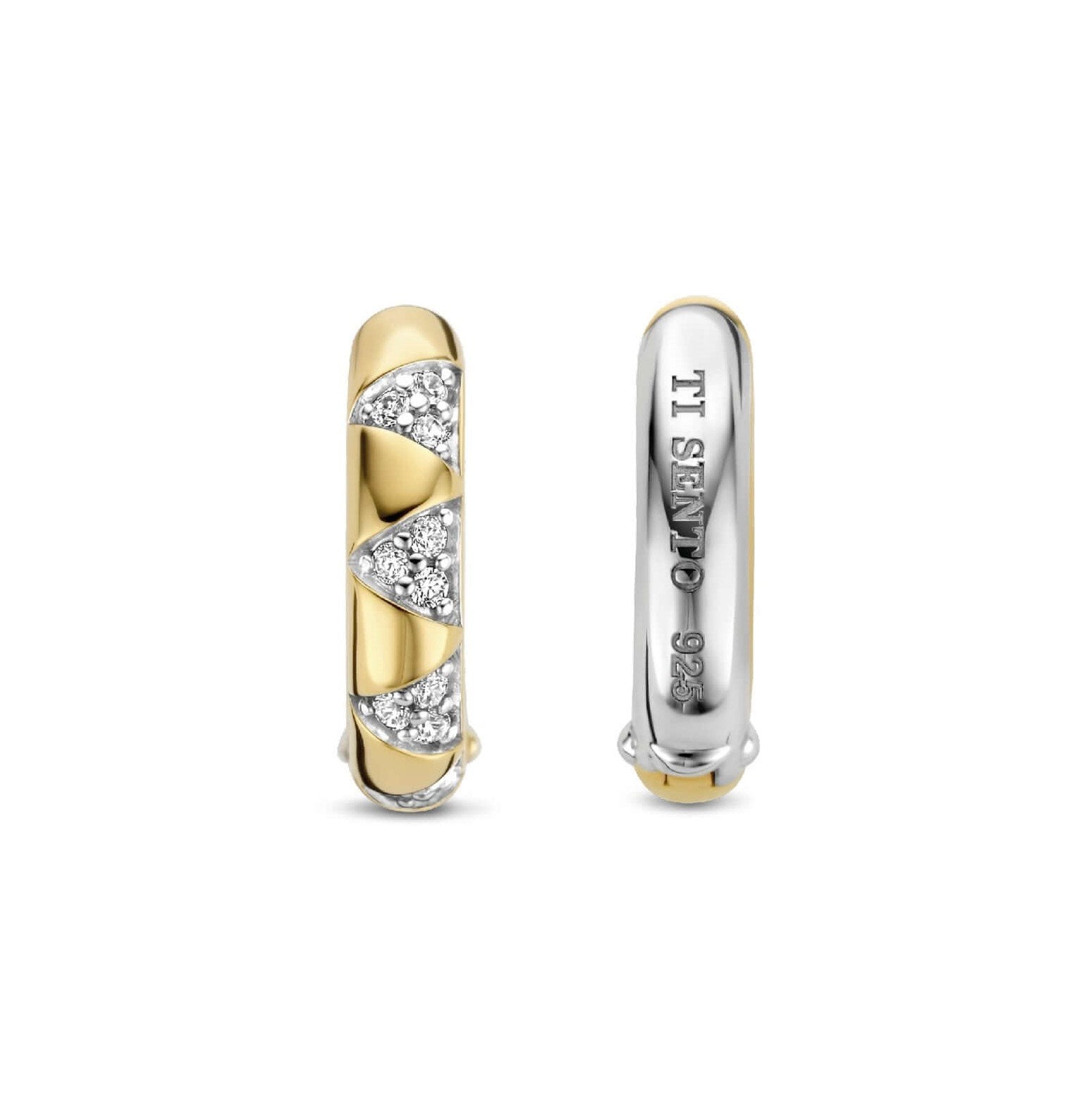 Two Tone Hoop CZ Star Stud Earrings
