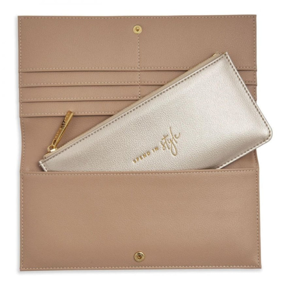 Secret Message Purse | Spend In Style | Taupe | 12 X 23cm