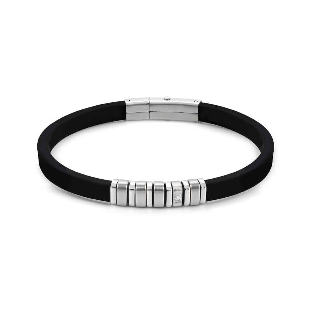 City Stainless Steel & Rubber With CZ White Bracelet