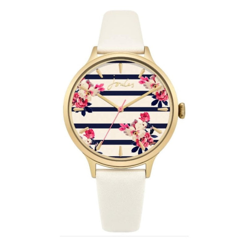 Cream Leather Strap Stipe Dial Ladies Watch