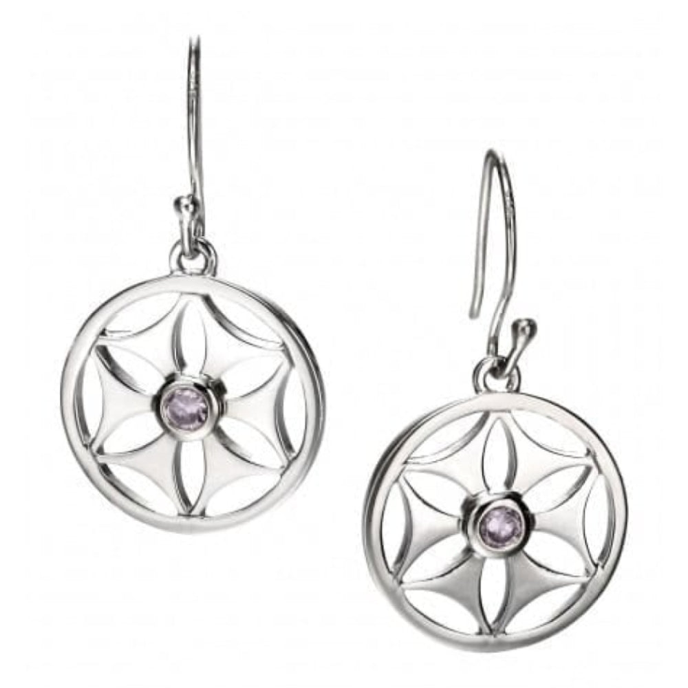 Ladies Sterling Silver With Lilac Cubic Zirconia Earrings