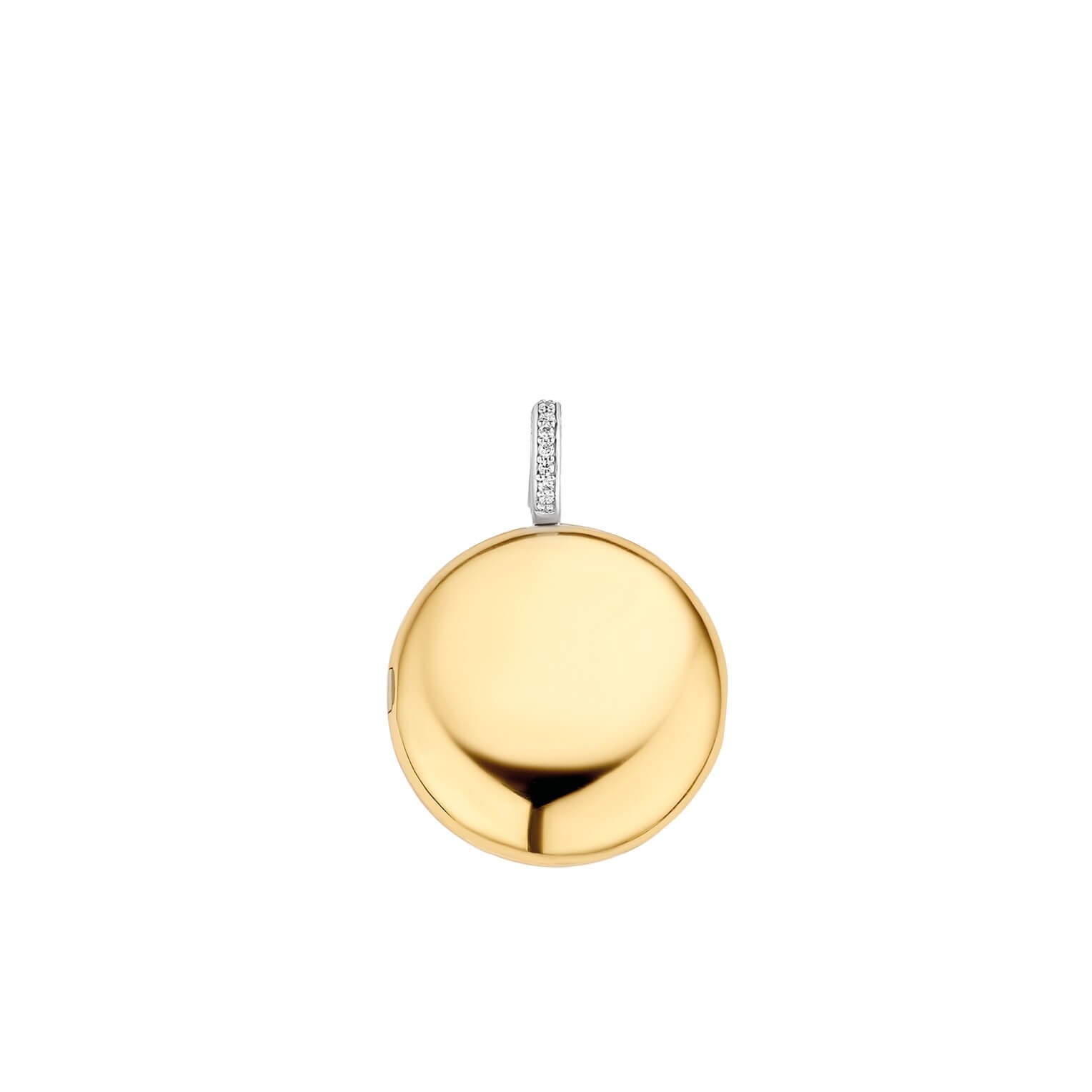 Disk Shape CZ Two Tone Pendant Necklace