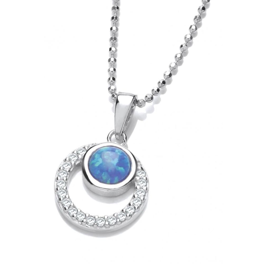 Silver CZ Opalique Circle Within A Circle Pendant