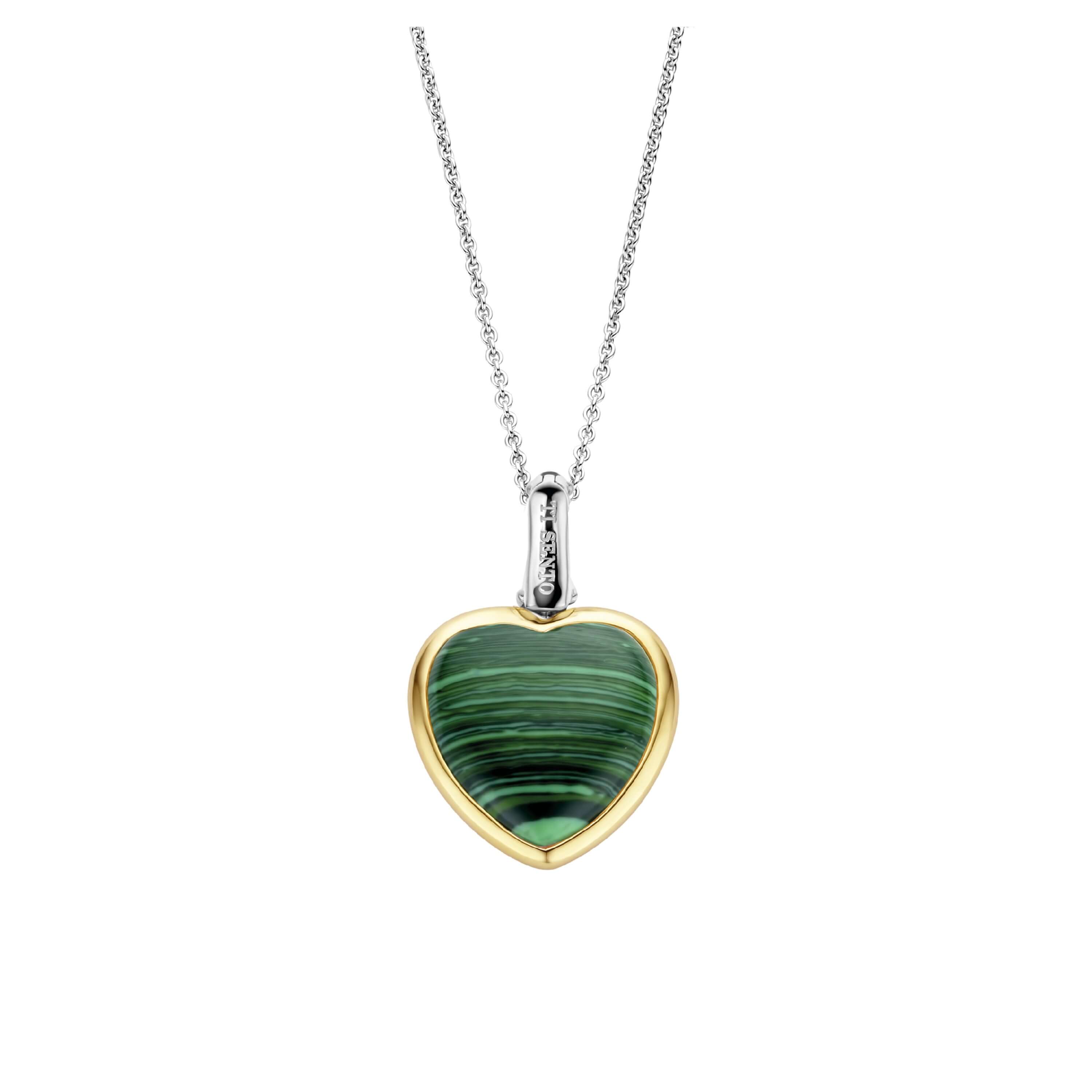 Green Stone Set Gold Plated Heart Pendant Necklace