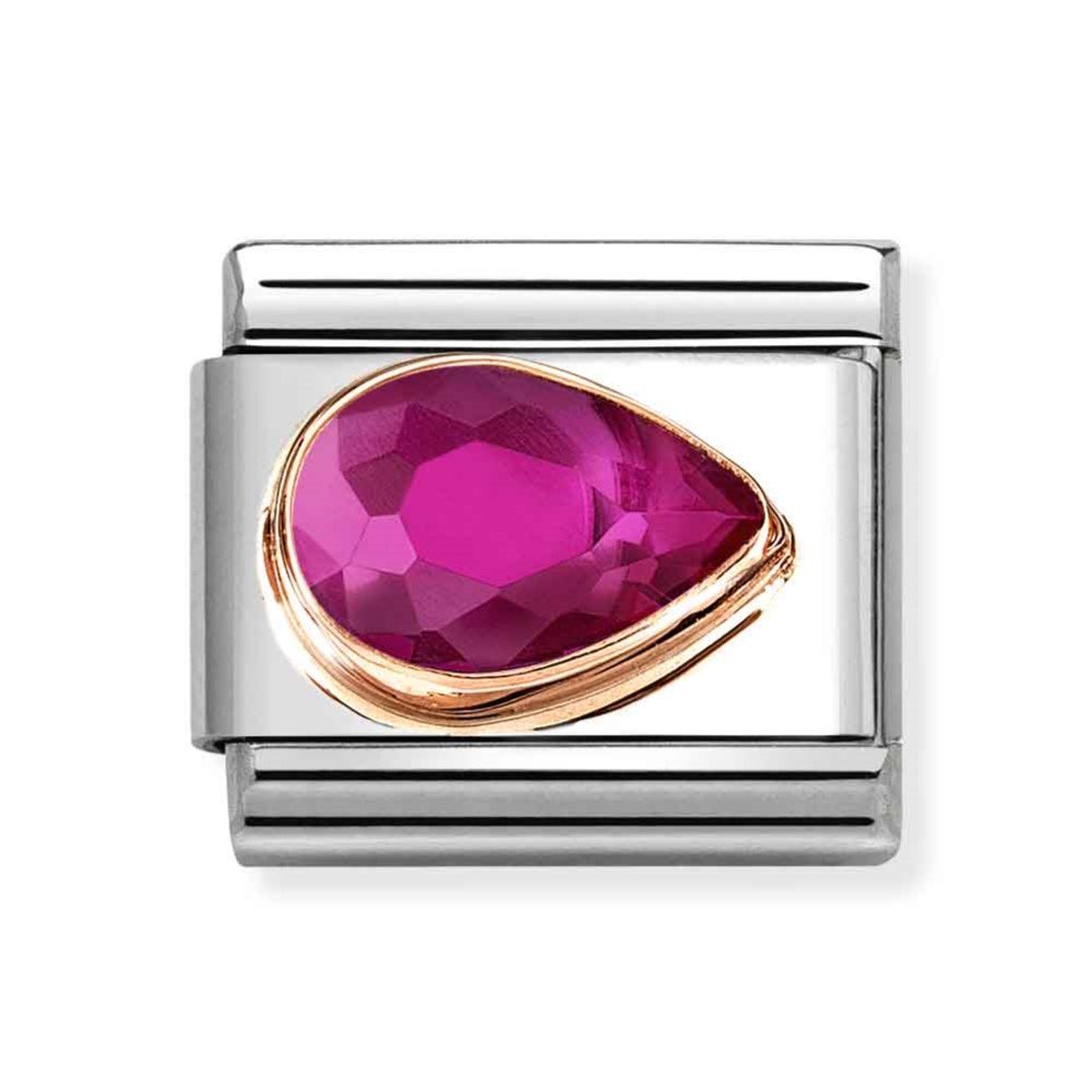 Composable Classic Link With Red Faceted Right Drop Charm In 9K RG