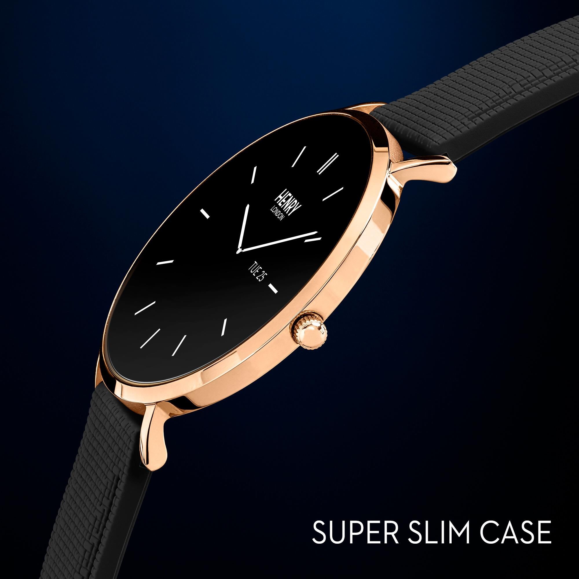 Smart Rose Gold & Black Silicone Strap Watch