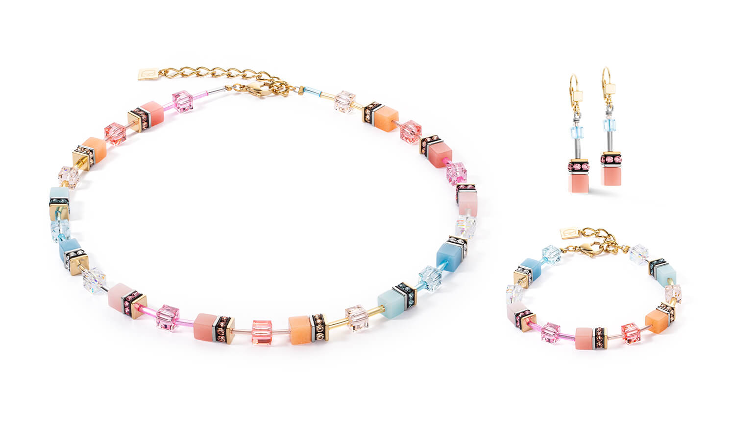 GeoCUBE Iconic Pierced Earrings In Aqua & Apricot