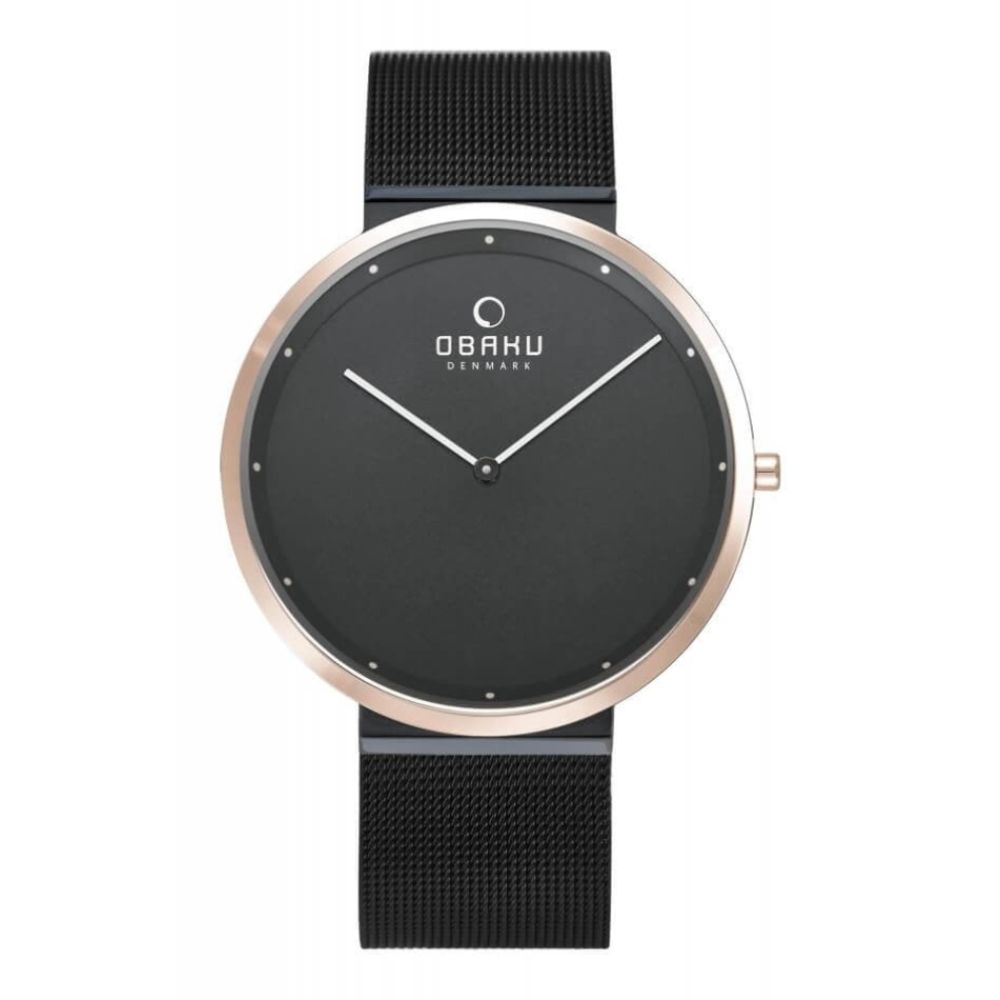 PAPIR - NIGHT Black Mesh Strap & Dial With Rose Gold Case Ultra Slim Gents Watch