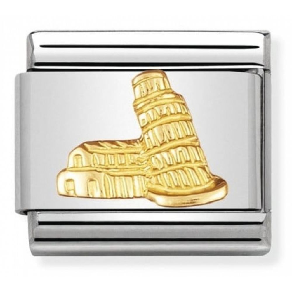 Classic Tower Of Pisa In Stainless Steel With 18k Gold Charm
