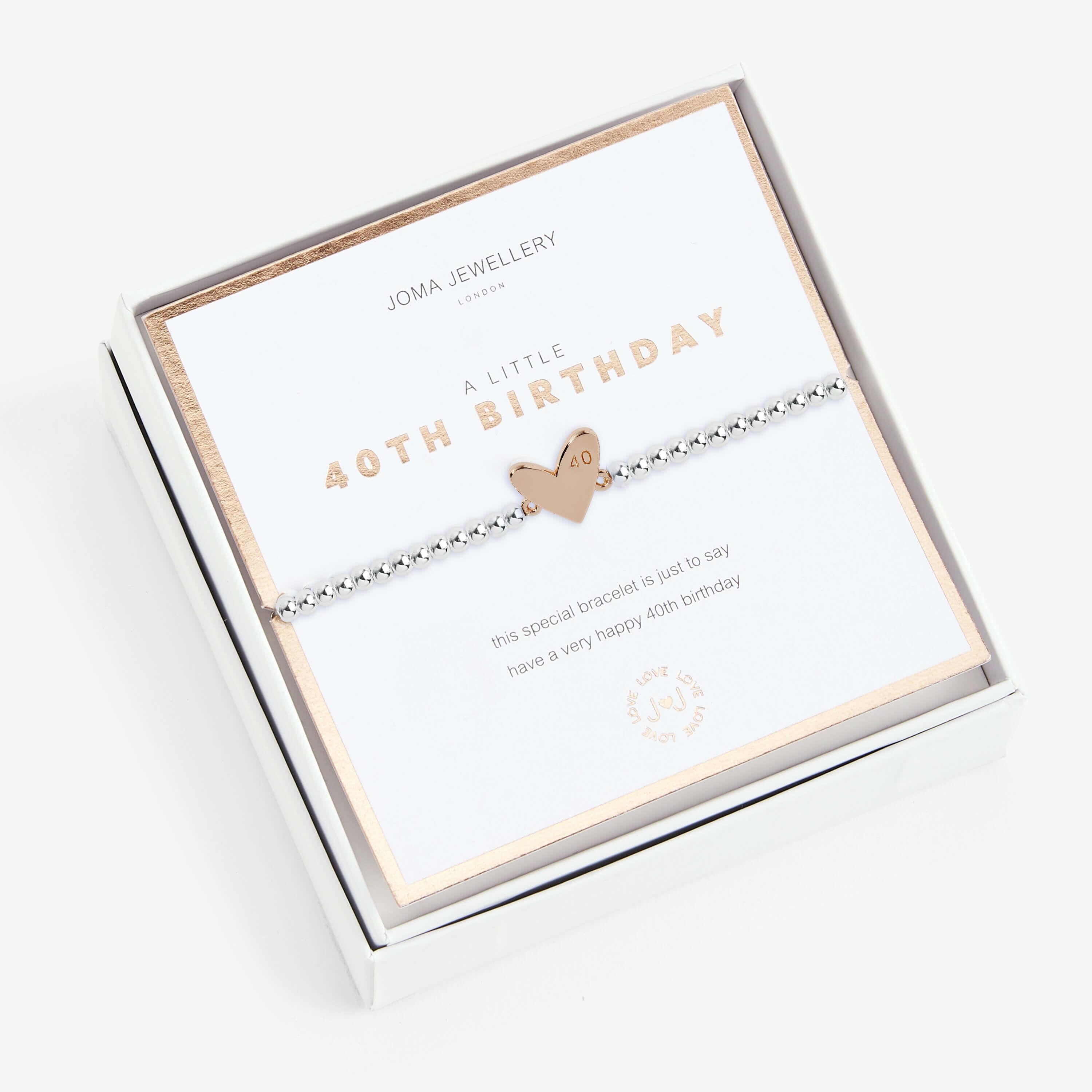 Beautifully Boxed A Littles | Happy 40th Birthday | Silver | Bracelet | 17.5cm Stretch