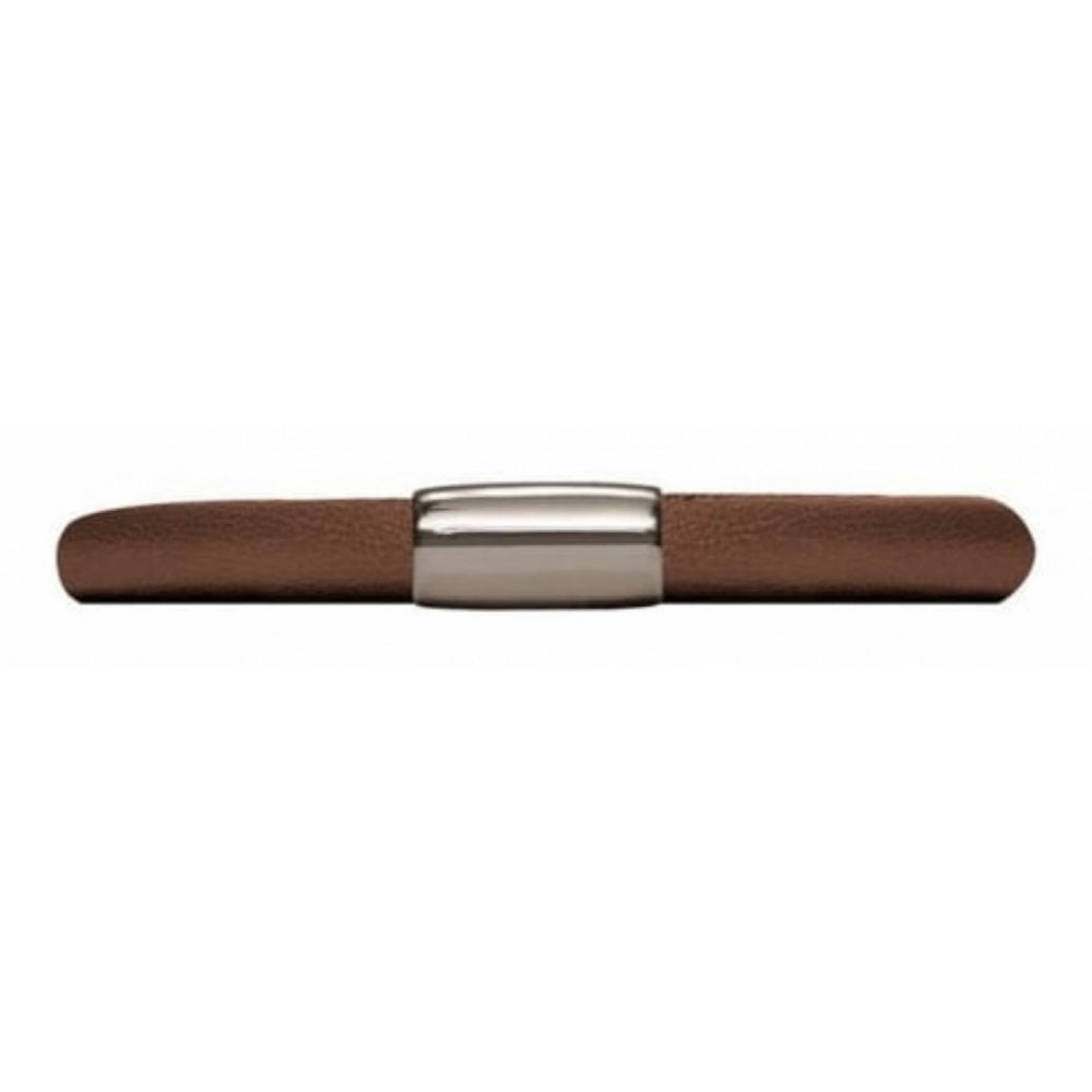 Single Band Brown Leather Stainless Steel Bracelet