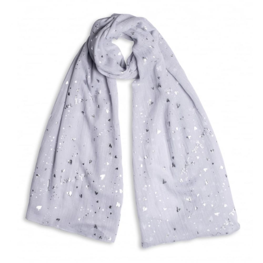 Sentiment Scarf - Live Love Sparkle - Pale Grey/ Silver Foil Print