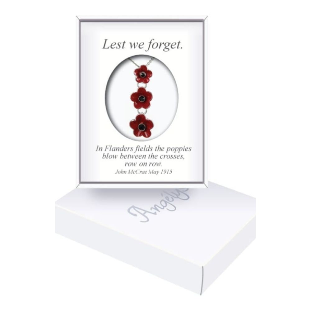 Ladies Red 3 Poppy Pendant Necklace 33mm
