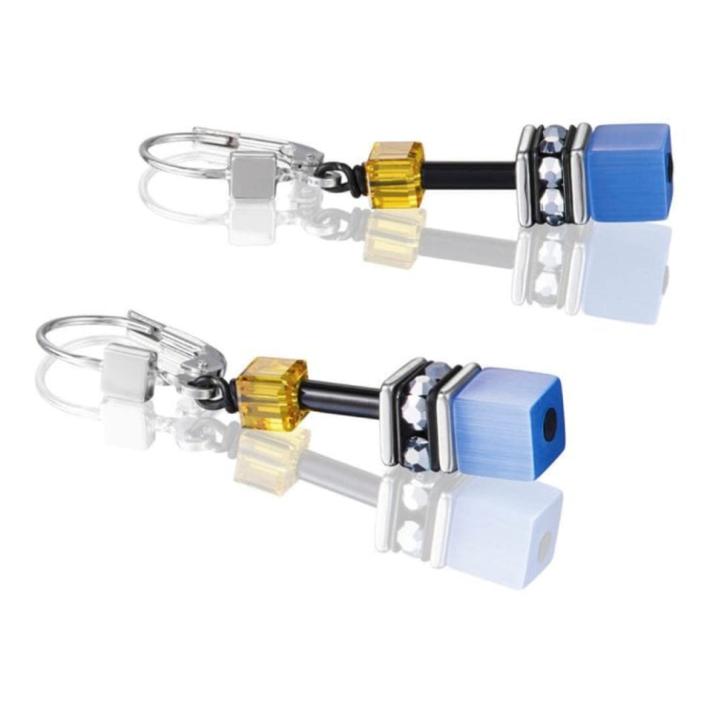 Geo Cube Blue Yellow Pierced Earrings