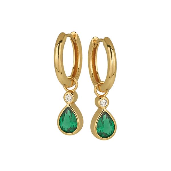 Sofia Teardrop Huggies In Emerald Green & Gold