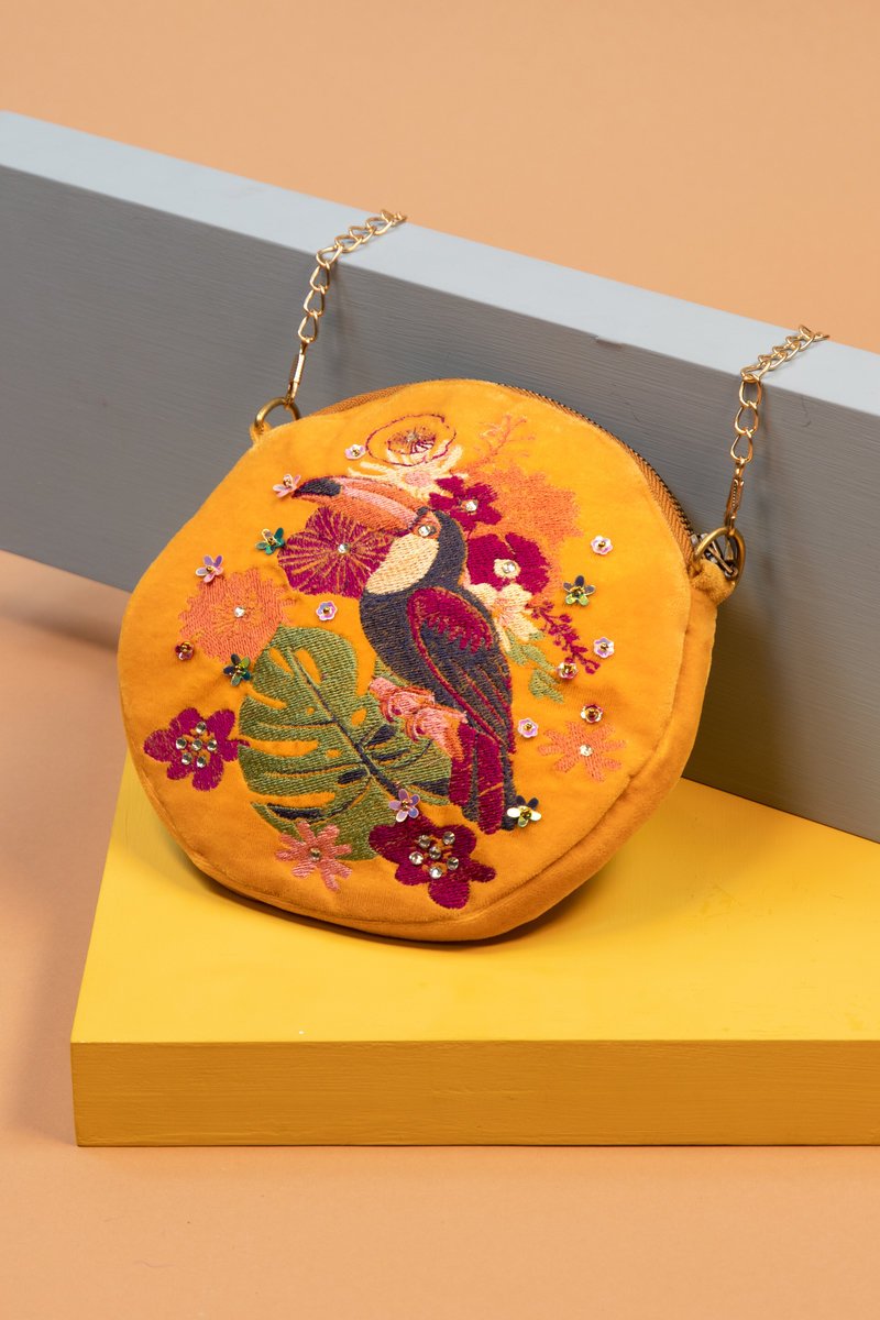 Velvet Embroidered Bag - Toucan