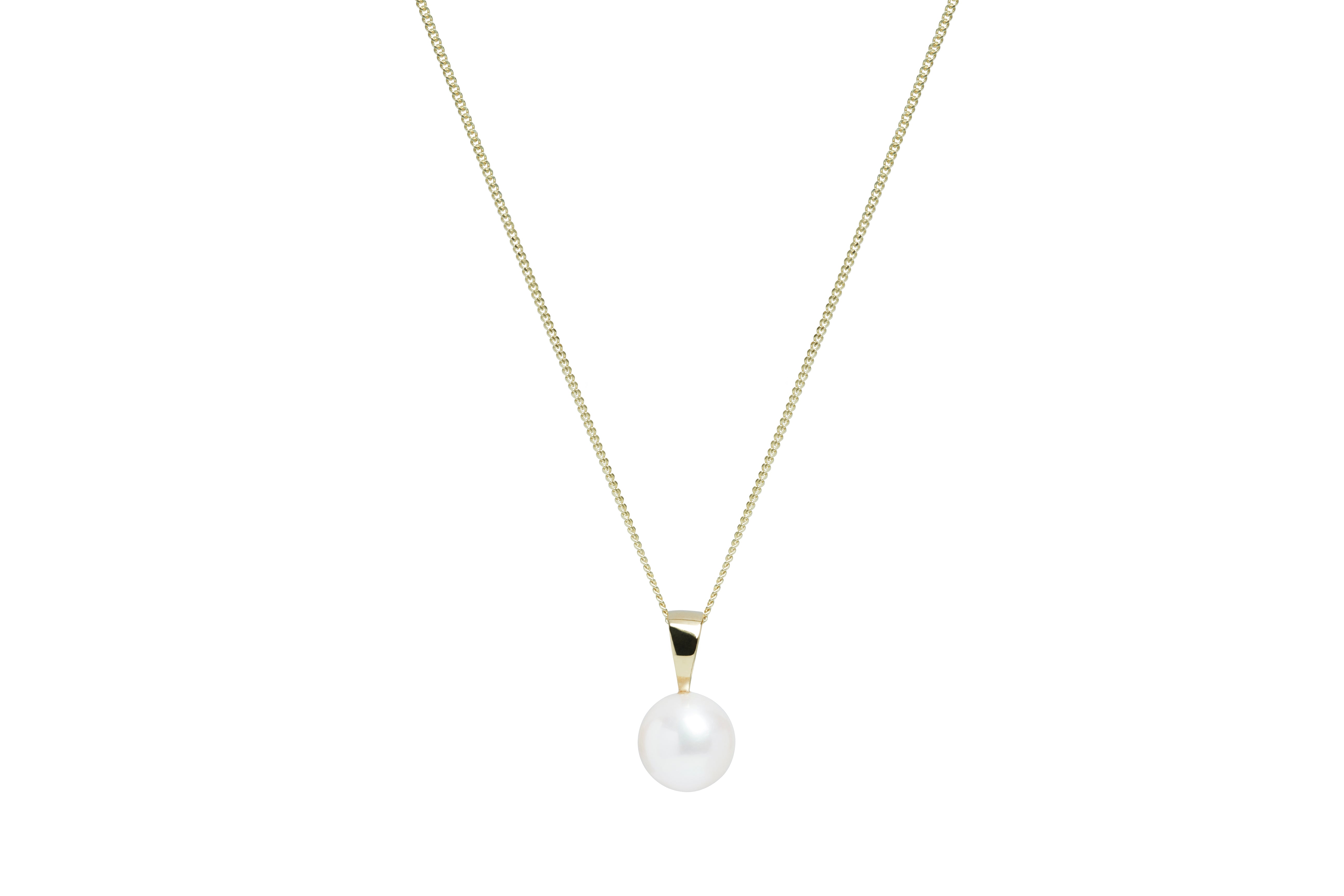 White Round Pearl 8-8.5mm 9ct Yellow Gold Pendant Necklace