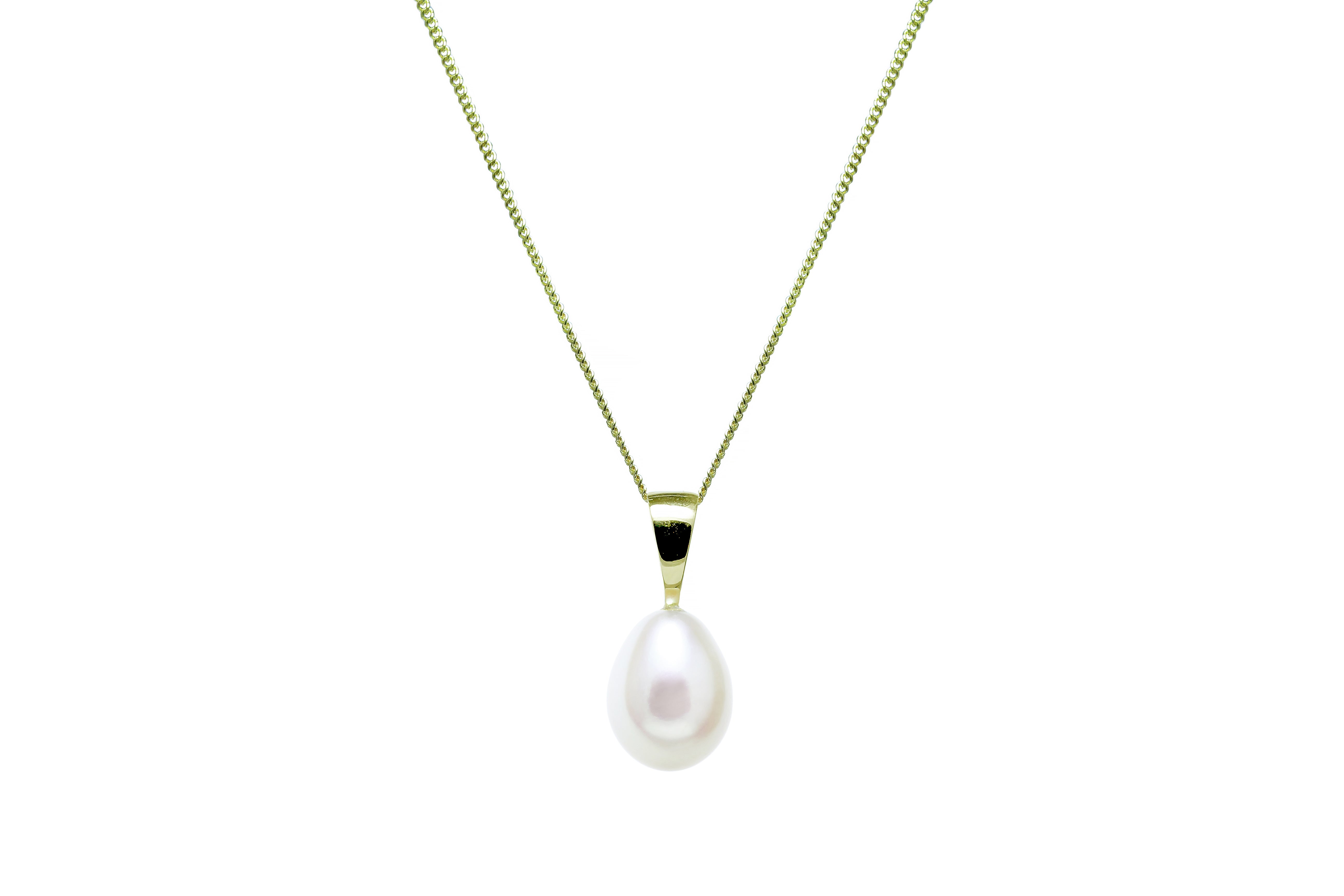 White Teardrop Pearl 7.5-8mm 9ct YG Pendant Necklace