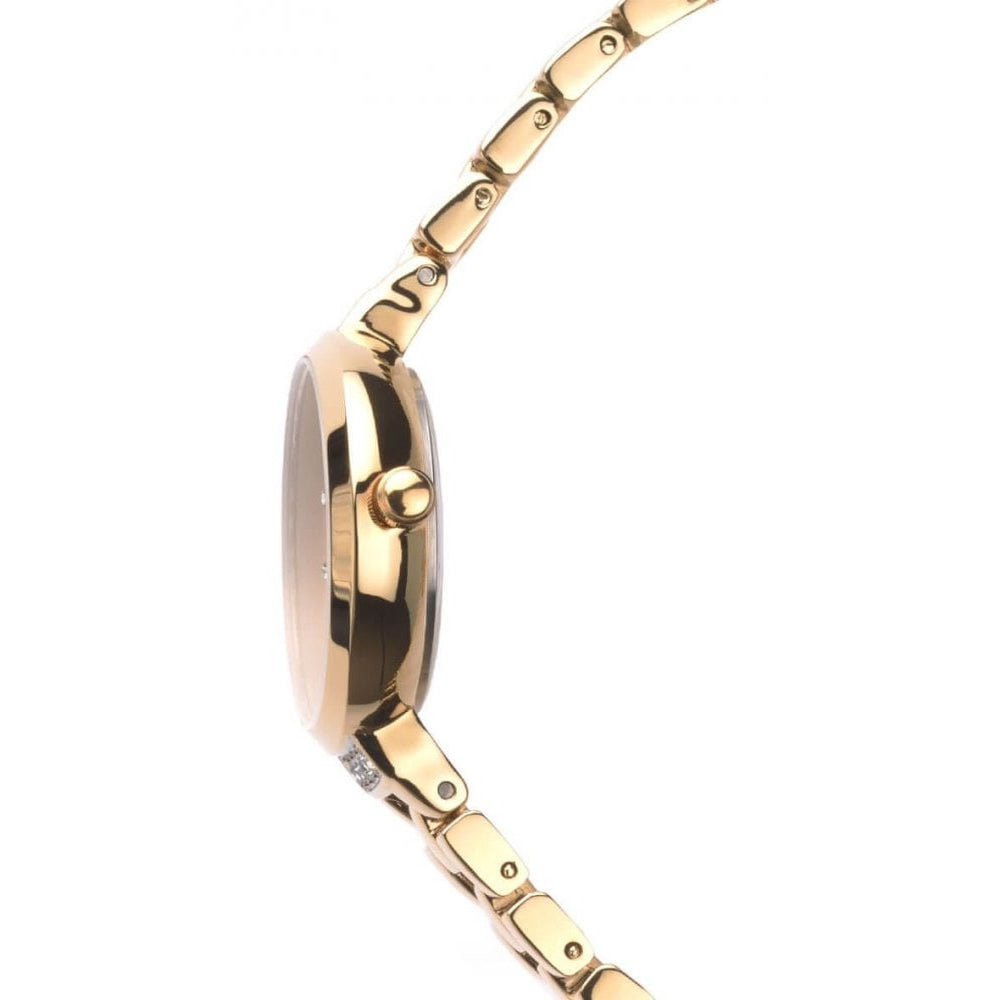 Gold Plated Stone Set Case With Silver Sunray Dial & Bracelet Strap Gents Watch