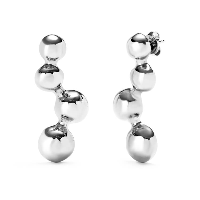 Silver Plated Earrings With Four Bubble Shaped Beads