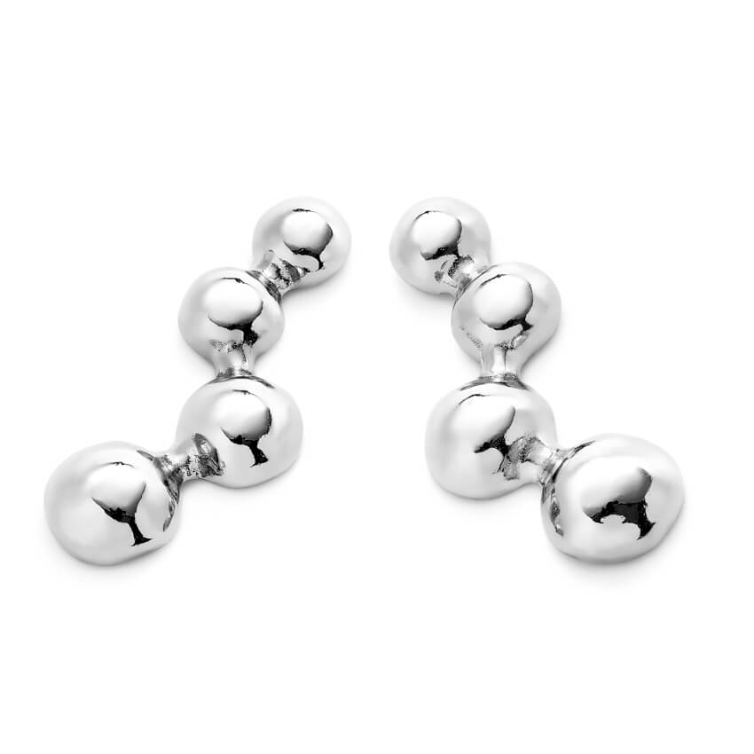 Silver Plated Earrings With Four Bubble Shaped Beads