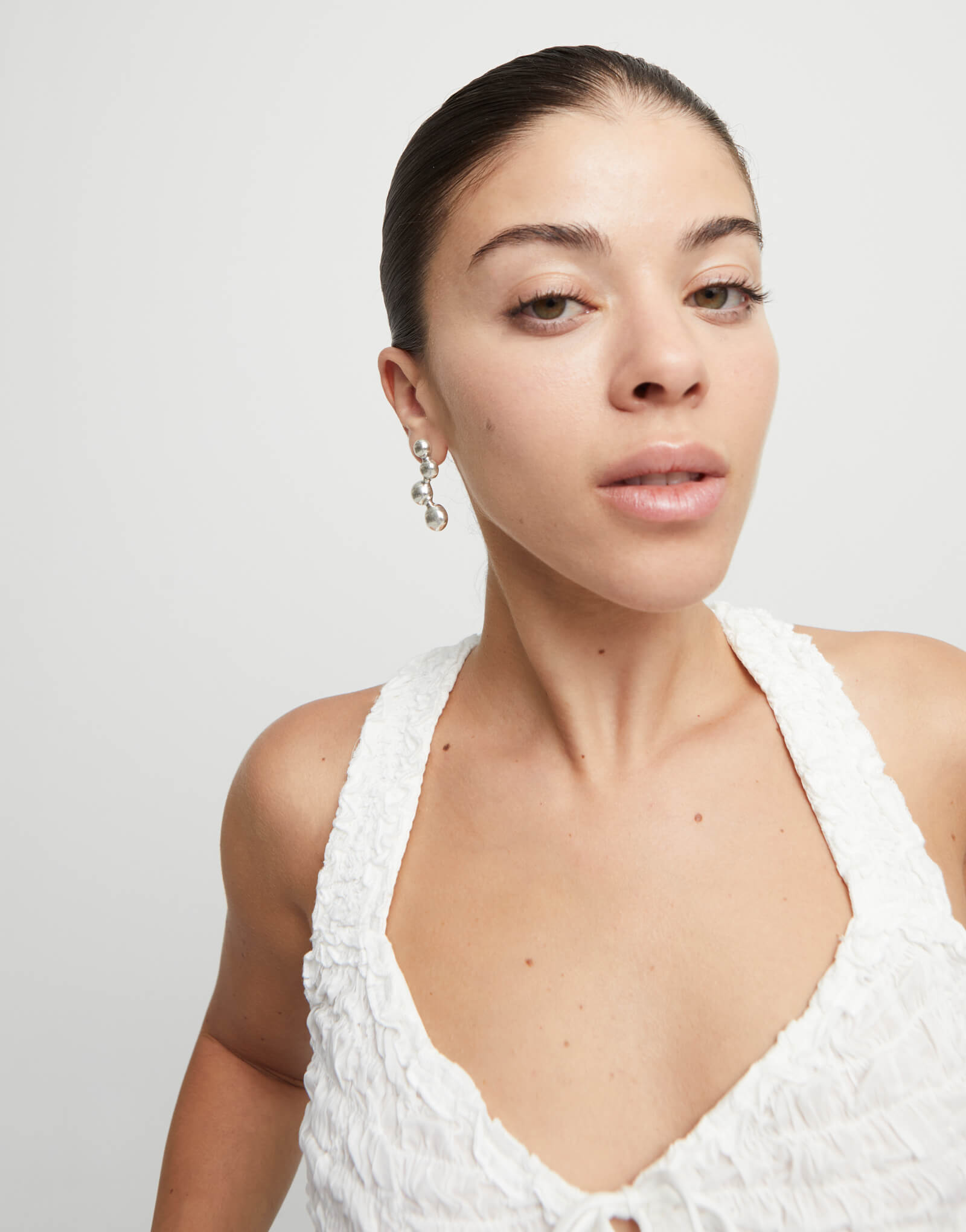 Silver Plated Earrings With Four Bubble Shaped Beads