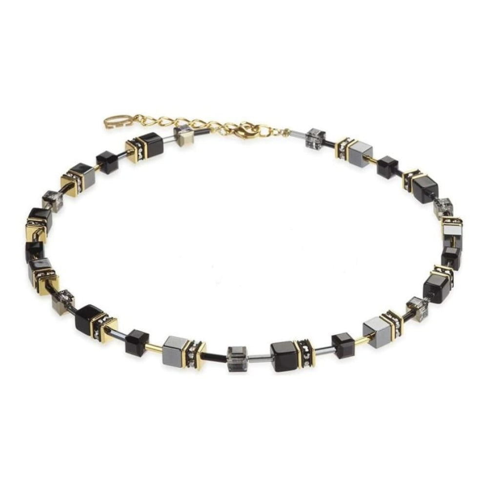 Ladies Gold & Black Glass, Haematite & Swarovski Elements Necklace