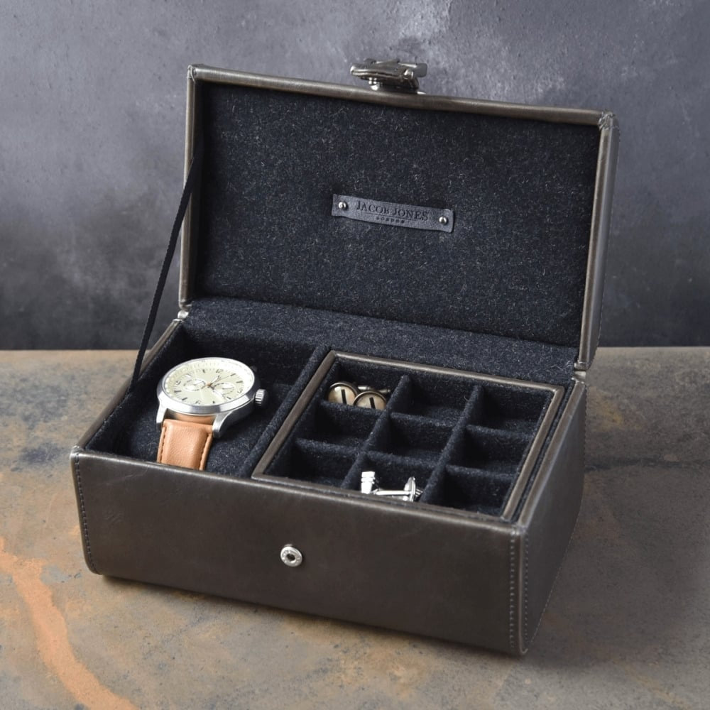 Grey Cambridge Watch & Cufflink Box