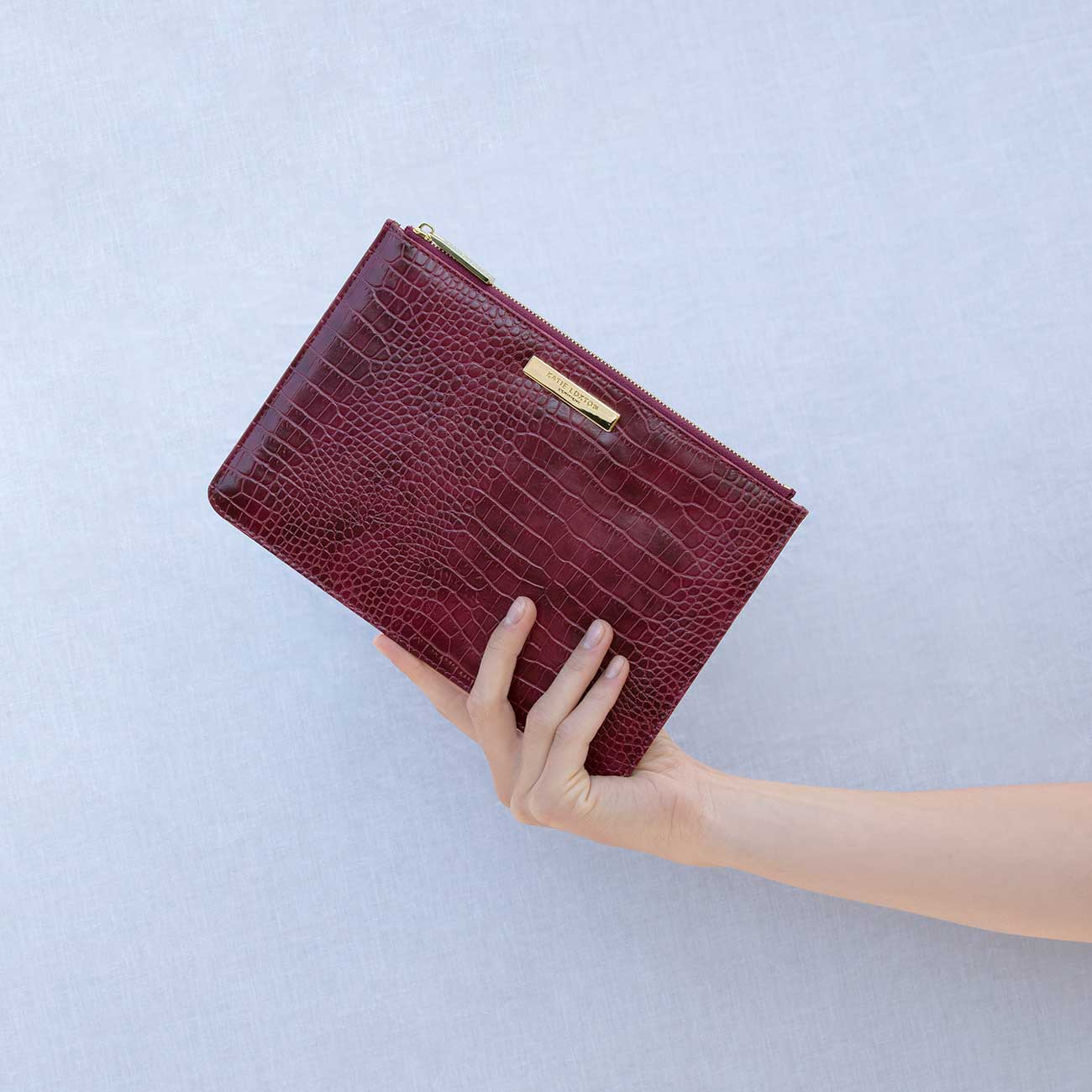 Celine Faux Croc Perfect Pouch | Burgundy