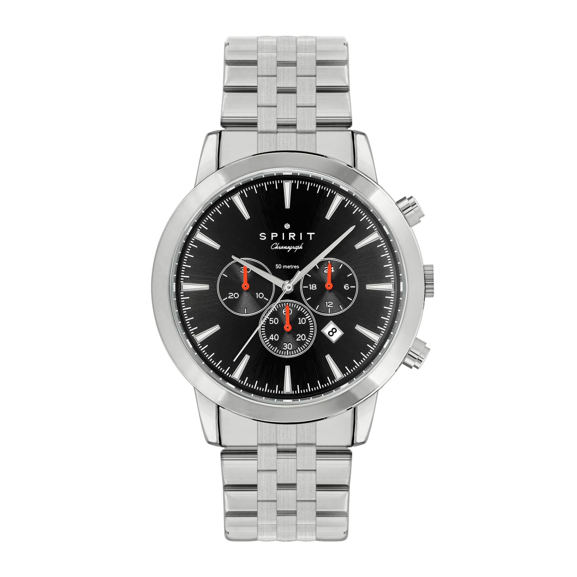 Polished Pale Silver Chronograph Watch with Brushed Shoulders