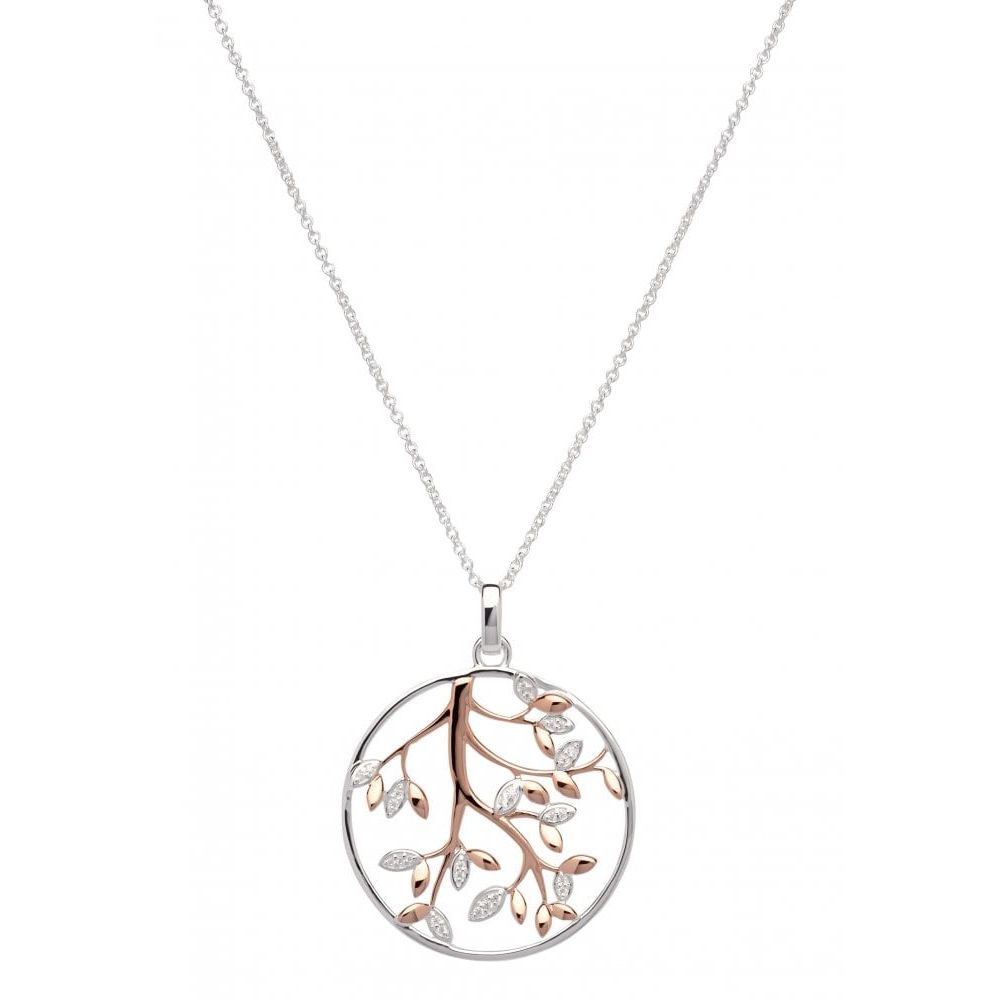 Silver 925 Circle Pendant With Rose Gold Plating Floral And Cz Incl. Chain