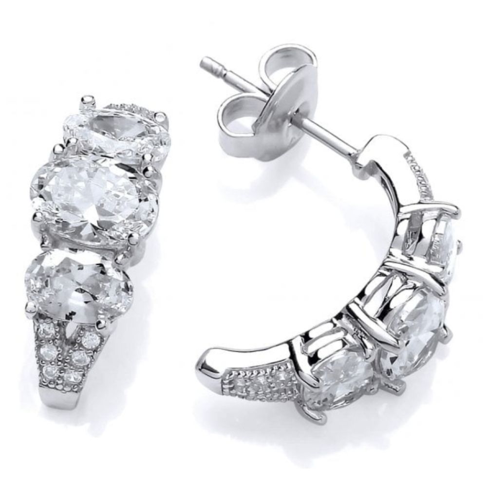 CZ Triple Stone Half Hoop Earrings