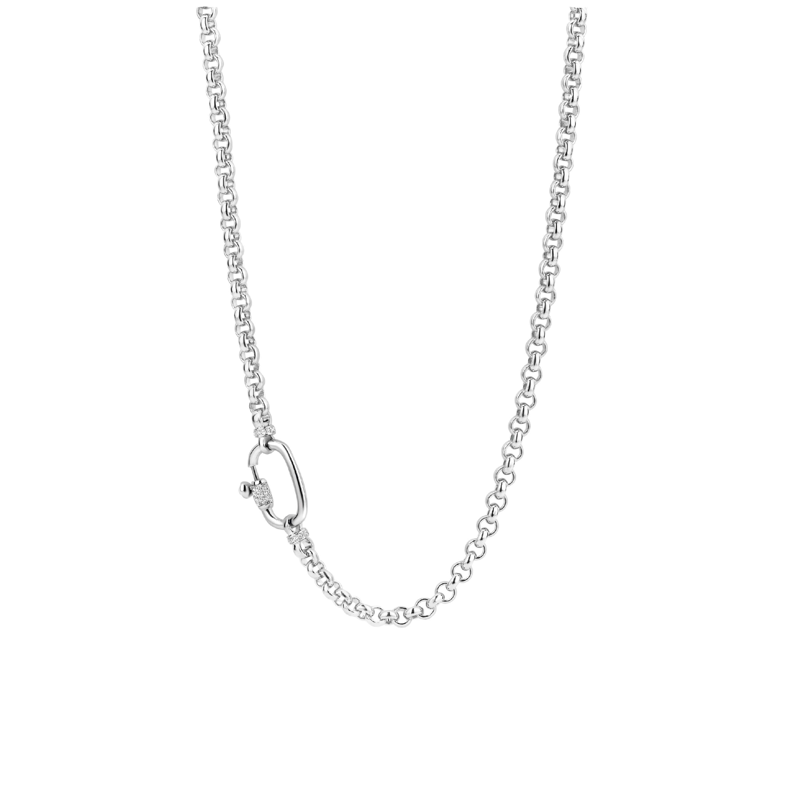 CZ & MOP Stones With Silver Links Chain Necklace