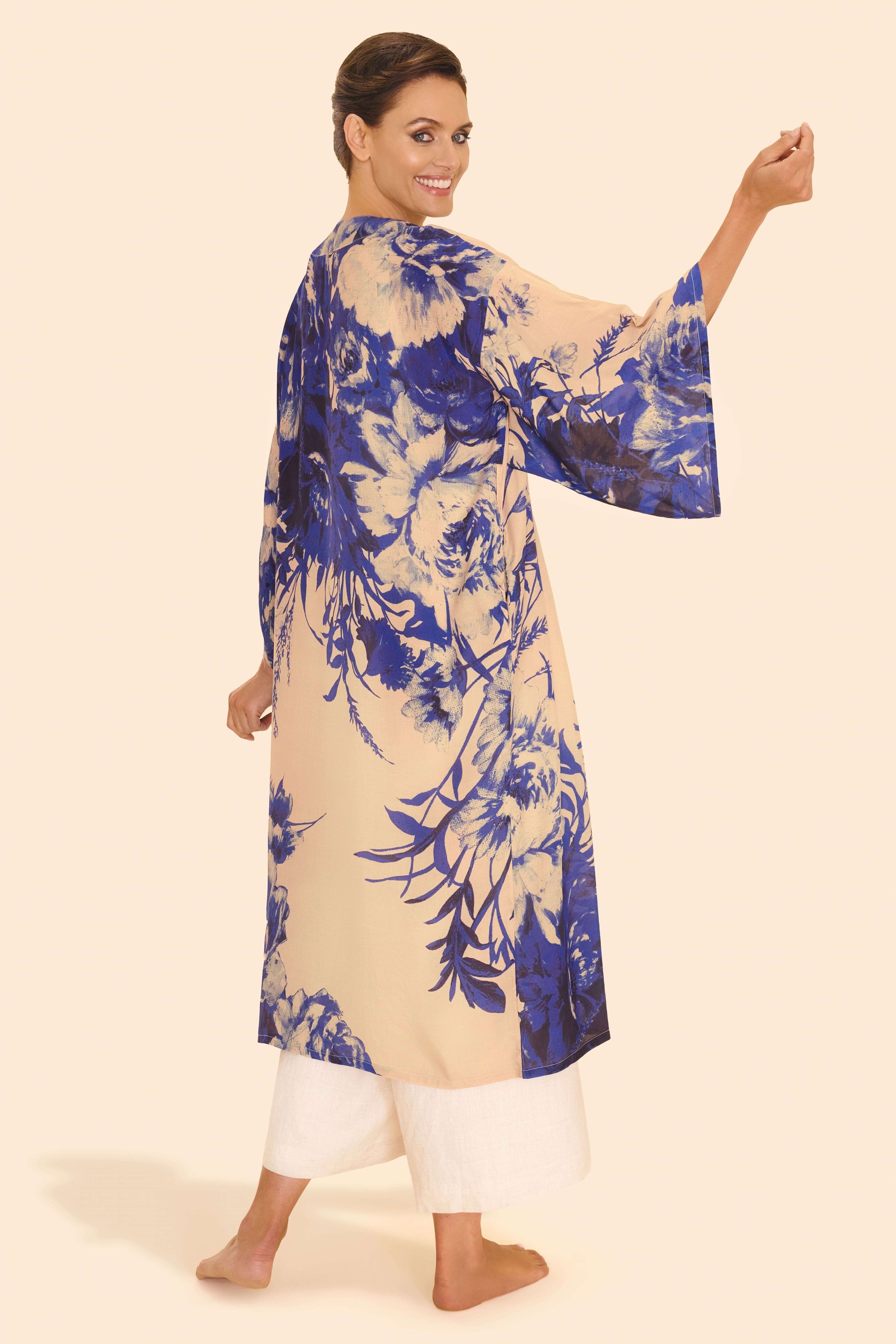China Blue Blooms Kimono Gown