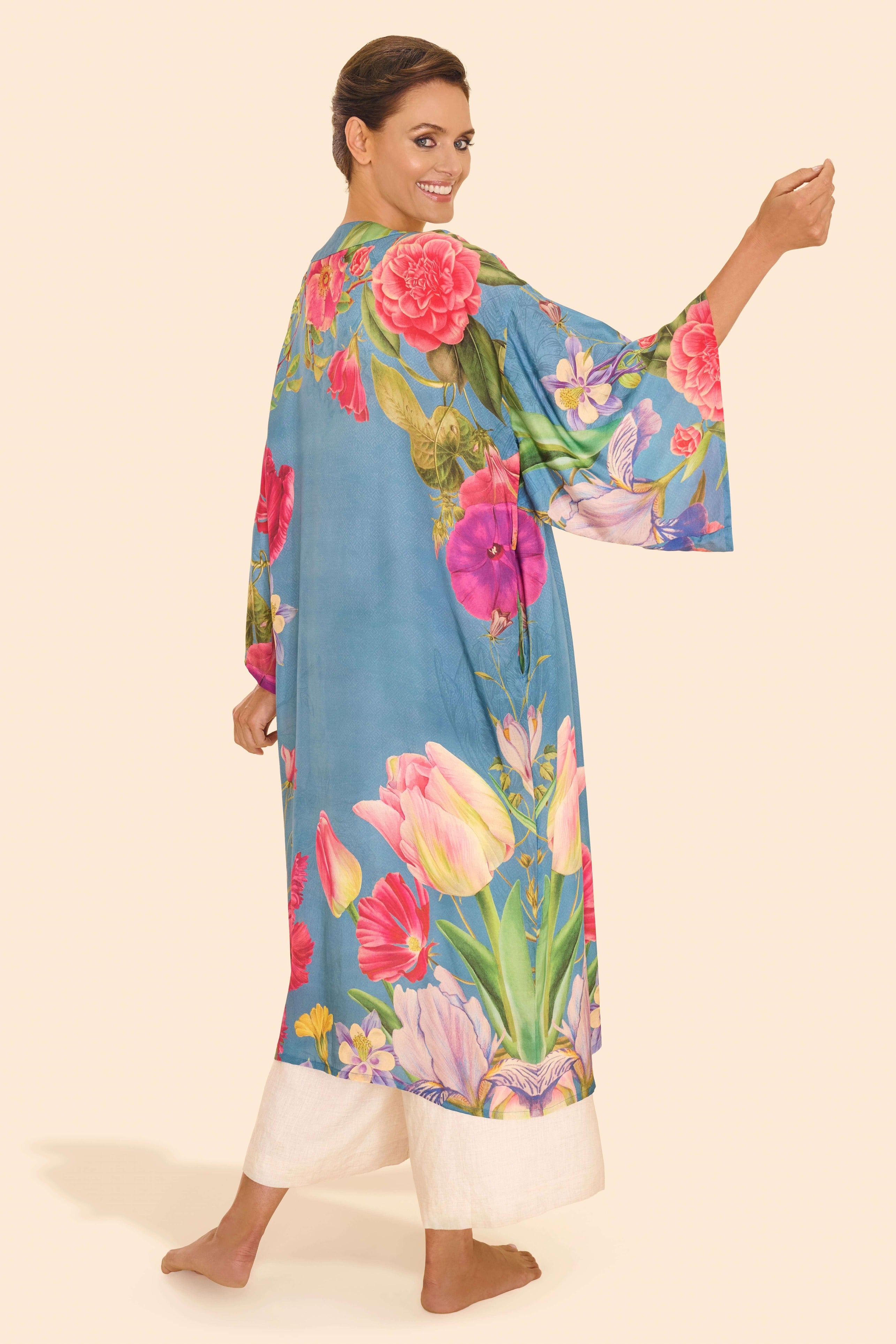 Floral Study Kimono Gown - Denim