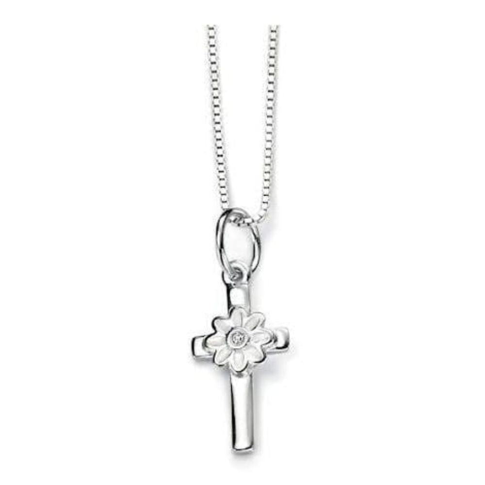 Children's Sterling Silver Cross & Flower Necklace