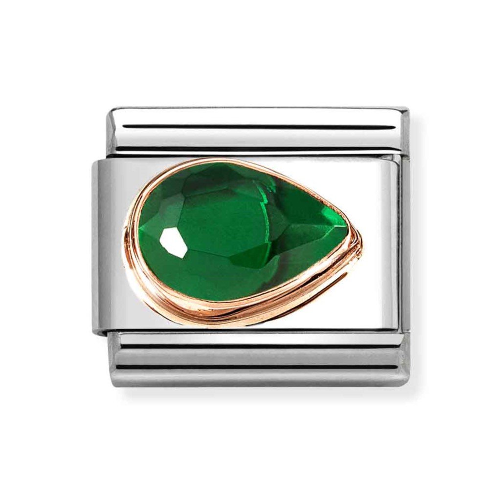 Composable Classic Link With Green Faceted Right Drop Charm In 9K RG