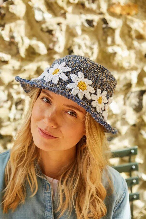 Daisy Chain Hemp/Cotton Hat In Denim
